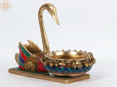 13" Beautiful Swan Urli With Inlay Work