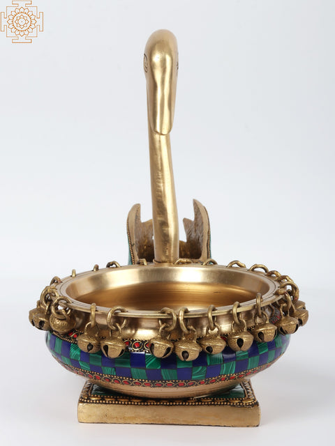 13" Beautiful Swan Urli With Inlay Work