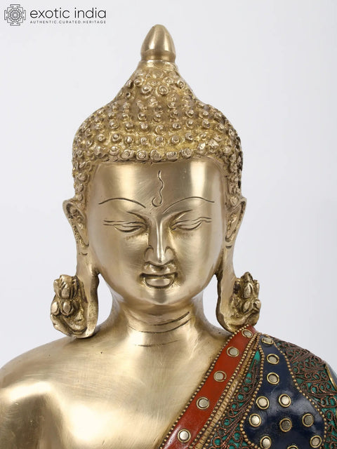 15" Preaching Buddha | Brass with Stone and Filigree Work