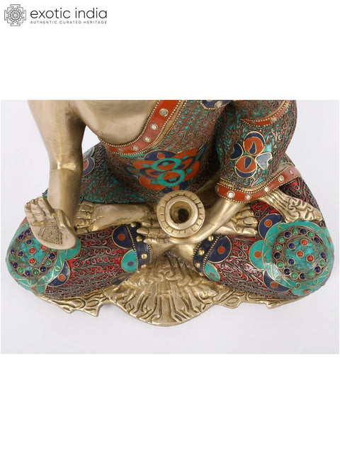 15" Preaching Buddha | Brass with Stone and Filigree Work