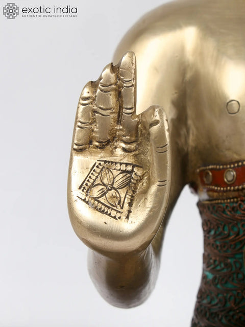 15" Preaching Buddha | Brass with Stone and Filigree Work