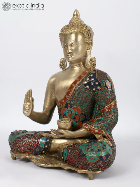 15" Preaching Buddha | Brass with Stone and Filigree Work