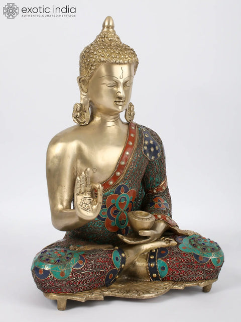 15" Preaching Buddha | Brass with Stone and Filigree Work