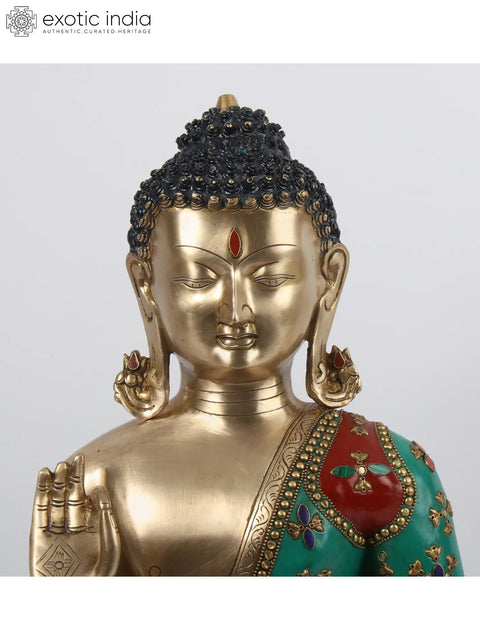 19" Brass with Stone Work Tibetan Buddhist Preaching Buddha