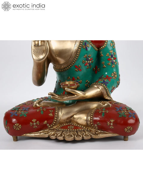 19" Brass with Stone Work Tibetan Buddhist Preaching Buddha
