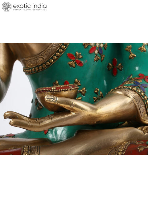 19" Brass with Stone Work Tibetan Buddhist Preaching Buddha