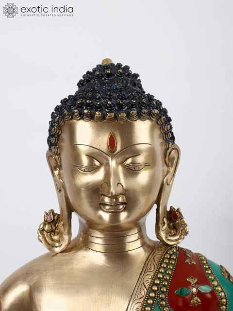 19" Brass with Stone Work Tibetan Buddhist Preaching Buddha