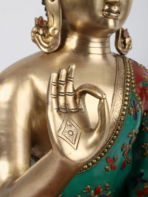 19" Brass with Stone Work Tibetan Buddhist Preaching Buddha