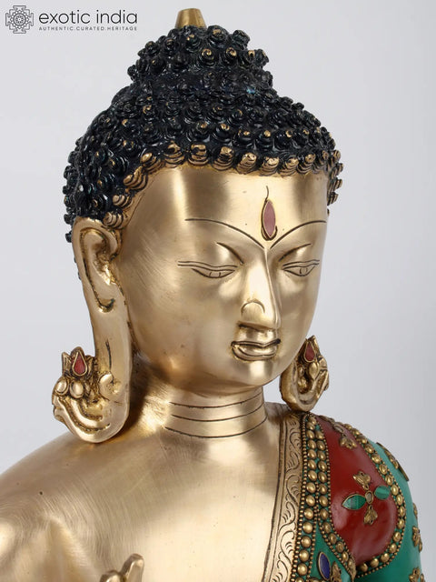19" Brass with Stone Work Tibetan Buddhist Preaching Buddha