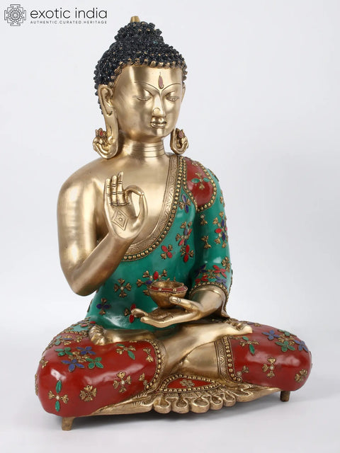 19" Brass with Stone Work Tibetan Buddhist Preaching Buddha