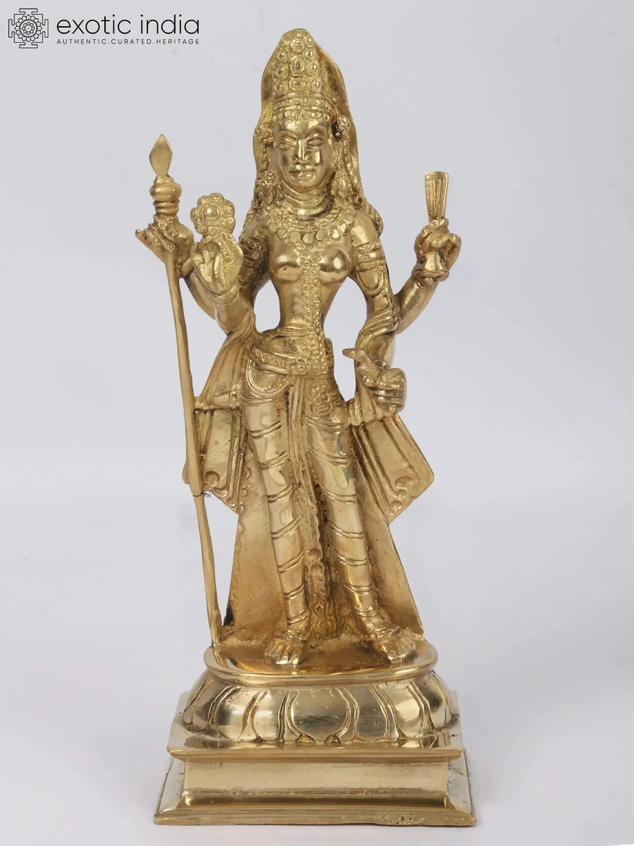 11" Goddess Lakshmi Standing Brass Statue for Pooja