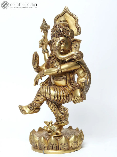 18'' Dancing Four-Handed Lord Ganesha | Brass Statue