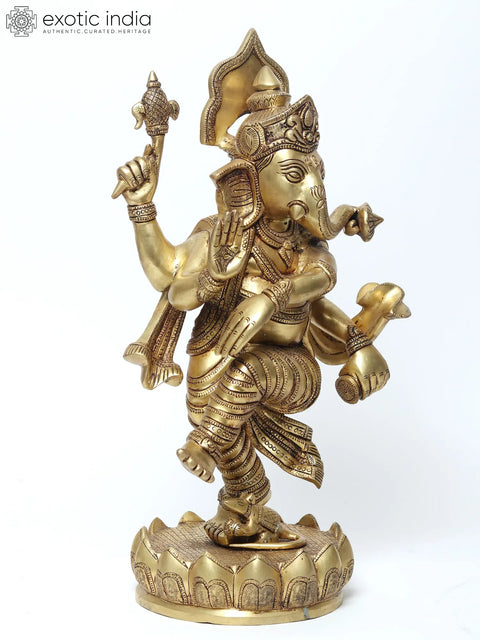 18'' Dancing Four-Handed Lord Ganesha | Brass Statue