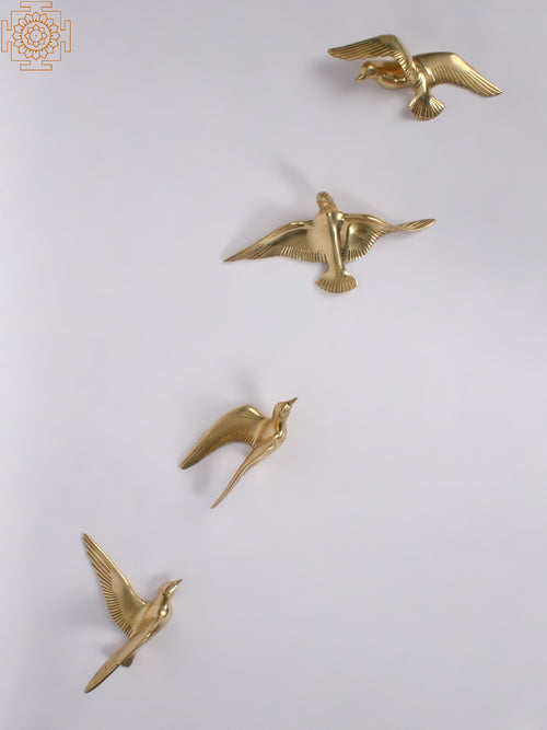 Decorative Brass Wall Hanging Birds Set of Four Home Decor