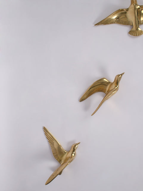 Decorative Wall Hanging Birds in Brass (Set of Four) | Wall Decor