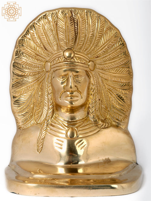 5" Native American Indian Chief Brass Statue Home Decor