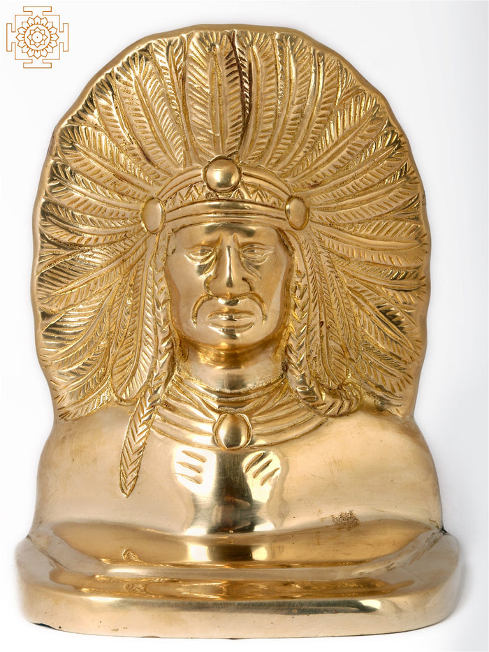 5" Native American Indian Chief Brass Statue Home Decor