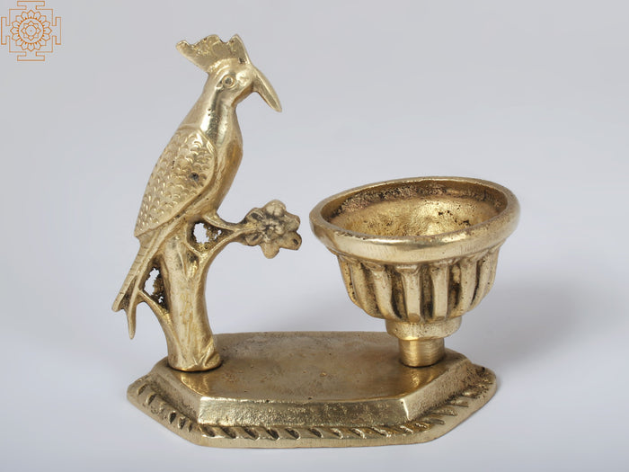 4" Woodpecker with Small Bowl Brass Table Decor Statue