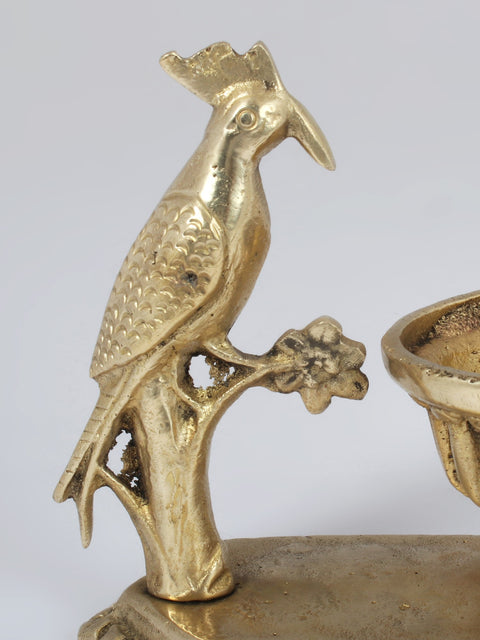 4'' Woodpecker with Small Bowl | Brass Table Decor