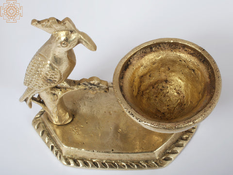 4'' Woodpecker with Small Bowl | Brass Table Decor
