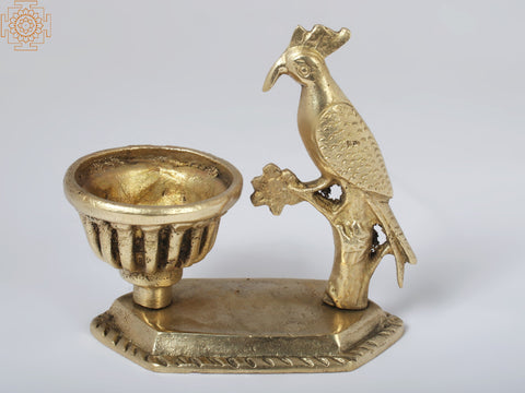 4'' Woodpecker with Small Bowl | Brass Table Decor