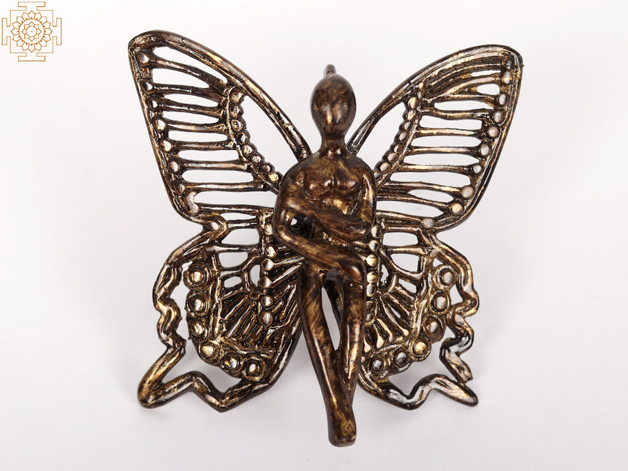 3" Brass Angel with Wings Wall Hanging Statue