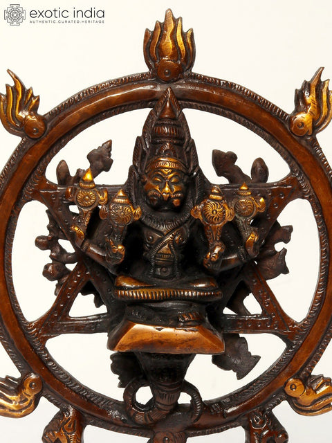 9" Brass Sudarshana Vishnu with Narasimha On Reverse