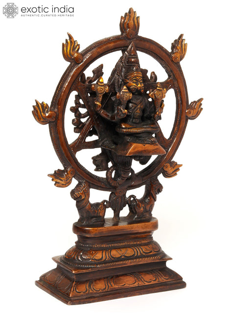 9" Brass Sudarshana Vishnu with Narasimha On Reverse