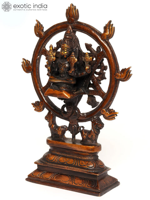 9" Brass Sudarshana Vishnu with Narasimha On Reverse