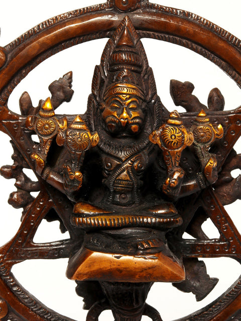 9" Brass Sudarshana Vishnu with Narasimha On Reverse