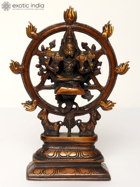 9" Brass Sudarshana Vishnu with Narasimha On Reverse