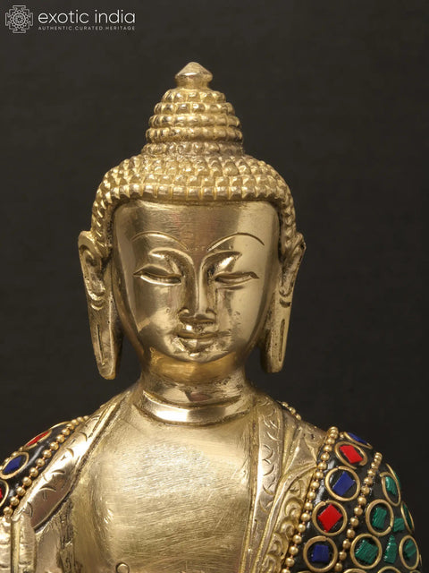 8'' Seated Vitarka Mudra Buddha | Brass With Inlay Work