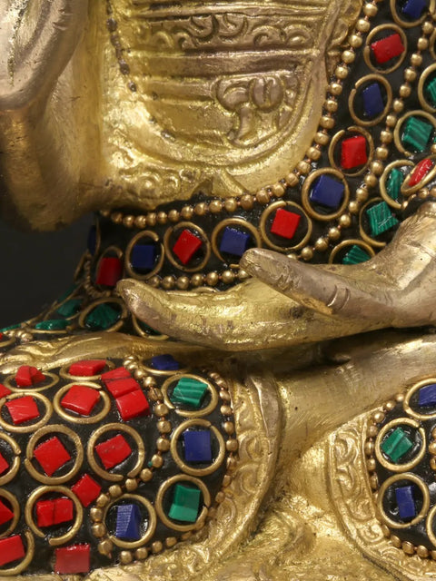 8'' Seated Vitarka Mudra Buddha | Brass With Inlay Work