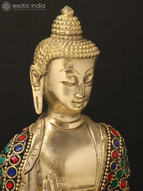 8'' Seated Vitarka Mudra Buddha | Brass With Inlay Work