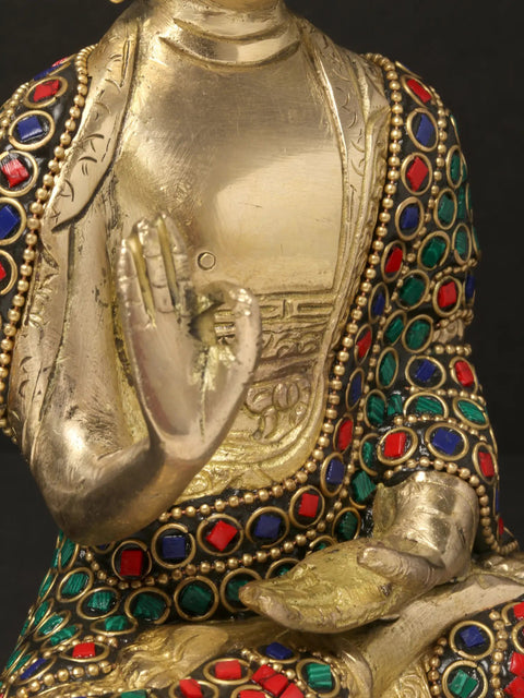 8'' Seated Vitarka Mudra Buddha | Brass With Inlay Work