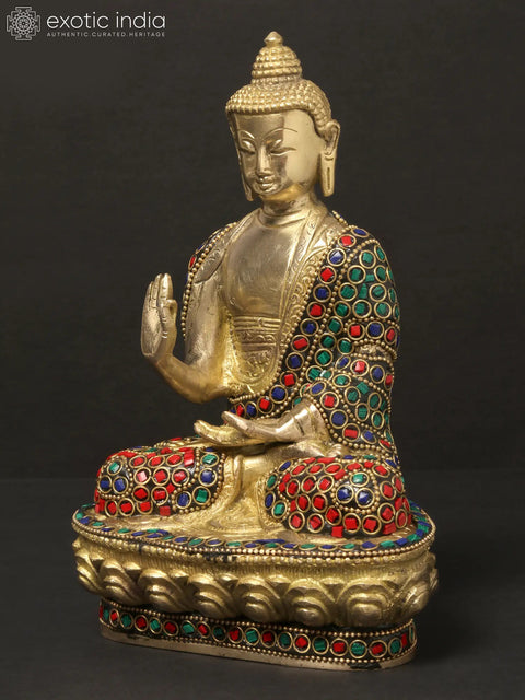 8'' Seated Vitarka Mudra Buddha | Brass With Inlay Work