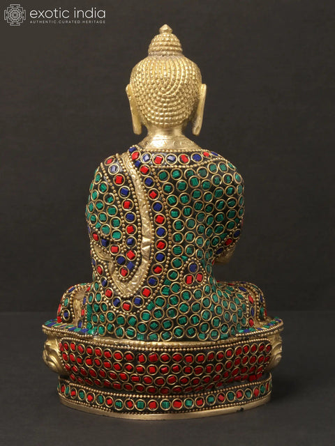 8'' Seated Vitarka Mudra Buddha | Brass With Inlay Work