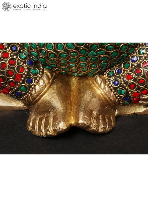 11'' Four-Handed Blessing Ganesha | Brass With Inlay Work