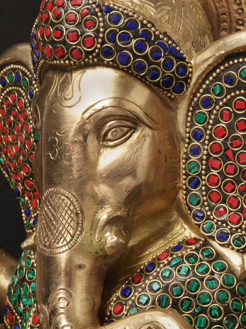 11'' Four-Handed Blessing Ganesha | Brass With Inlay Work