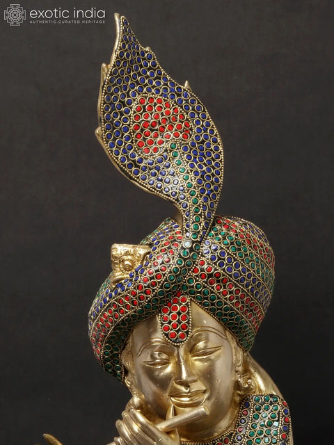 20'' Stylised Krishna Modern Art Statue | Brass With Inlay Work