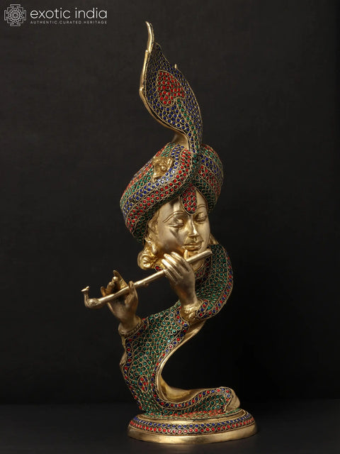 20'' Stylised Krishna Modern Art Statue | Brass With Inlay Work