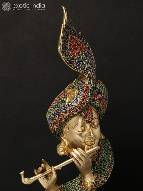 20'' Stylised Krishna Modern Art Statue | Brass With Inlay Work
