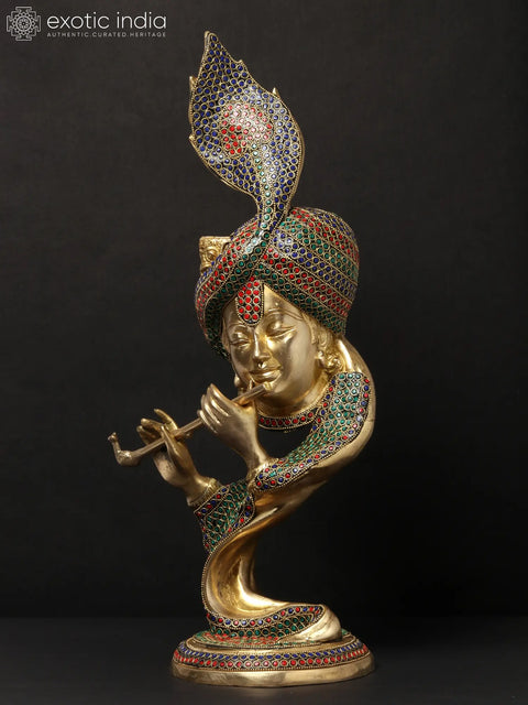 20'' Stylised Krishna Modern Art Statue | Brass With Inlay Work