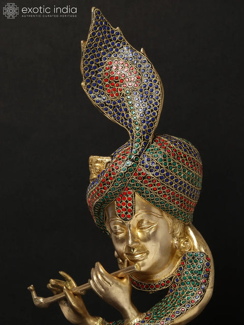 20'' Stylised Krishna Modern Art Statue | Brass With Inlay Work