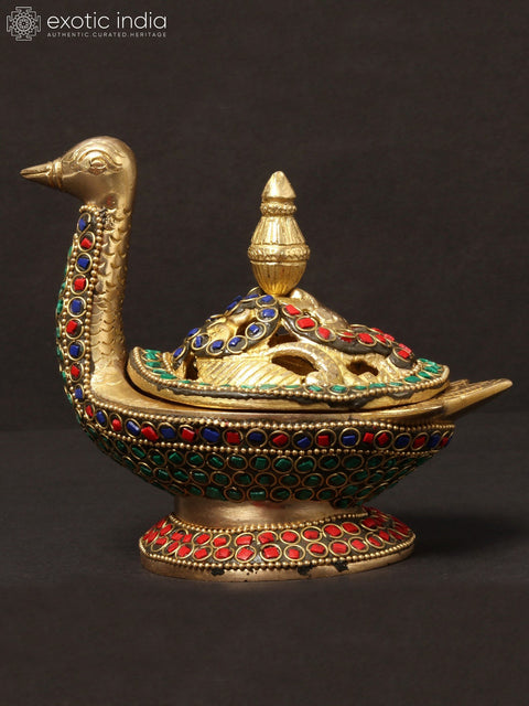5'' Peacock Incense Burner | Brass With Inlay Work