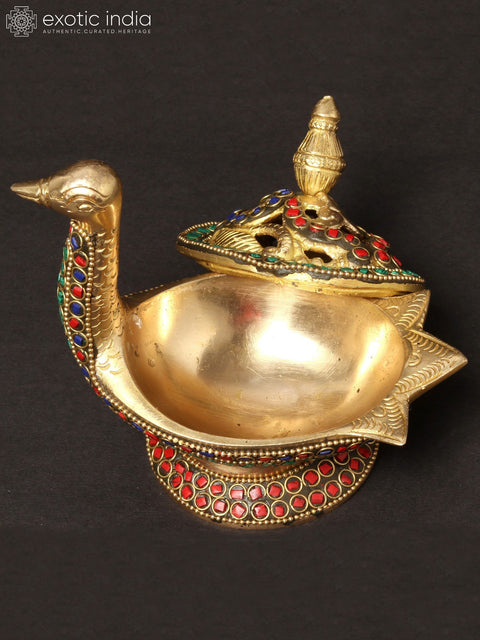 5'' Peacock Incense Burner | Brass With Inlay Work