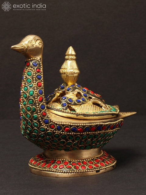 5'' Peacock Incense Burner | Brass With Inlay Work