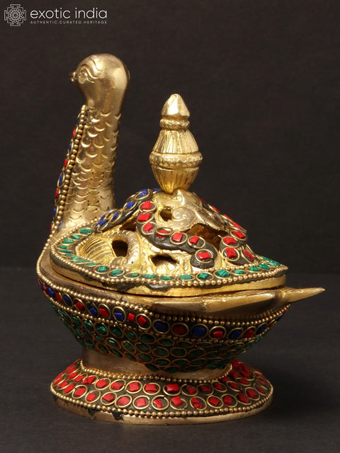 5'' Peacock Incense Burner | Brass With Inlay Work