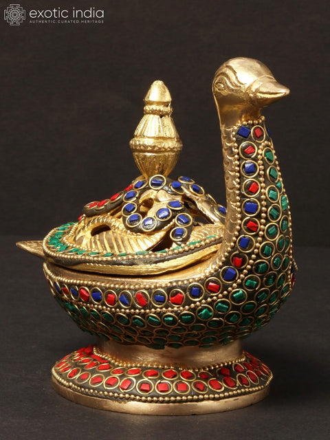 5'' Peacock Incense Burner | Brass With Inlay Work