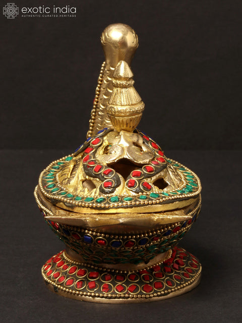5'' Peacock Incense Burner | Brass With Inlay Work